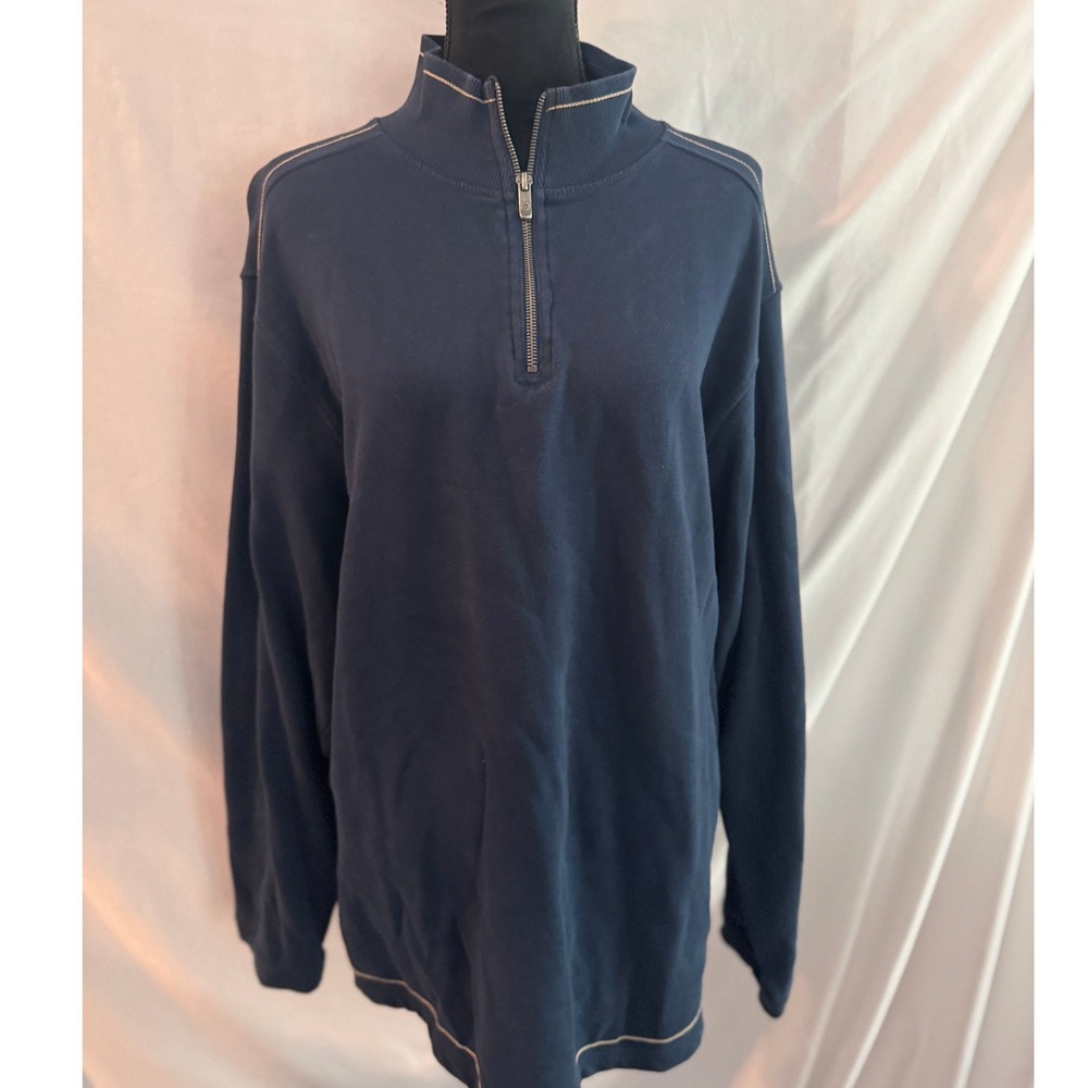 Margaritaville Mens XL Navy Blue Quarter Zip Pullover Sweatshirt Contrast Stitch
